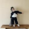 Korean Style Girls' Tops & Pants Set - 2025 Spring/Autumn Collection: White Shirt & Black Casual Pants for Children