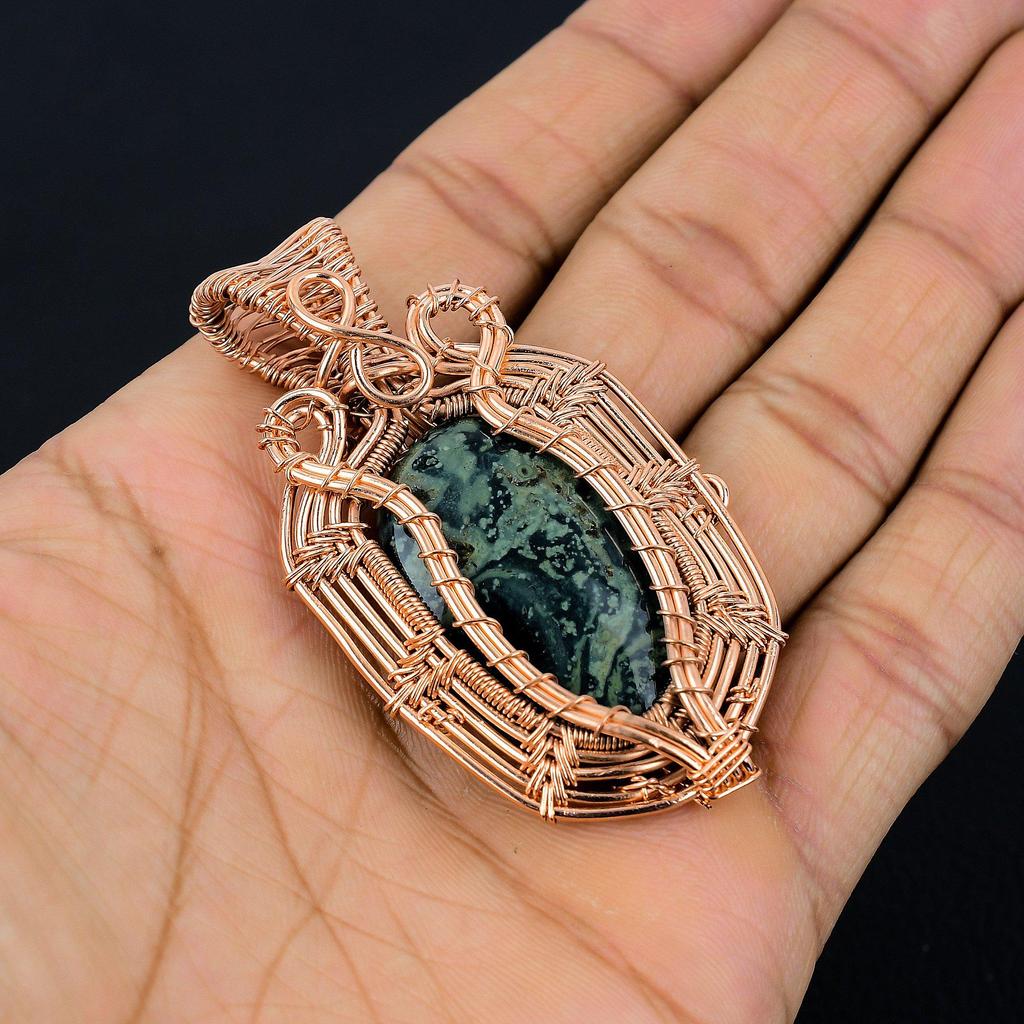 Kambaba Jasper Handmade Gemstone Pendant, 999 Copper Wire Wrapped Pendant Unique Design Jewelry, For Thanksgiving