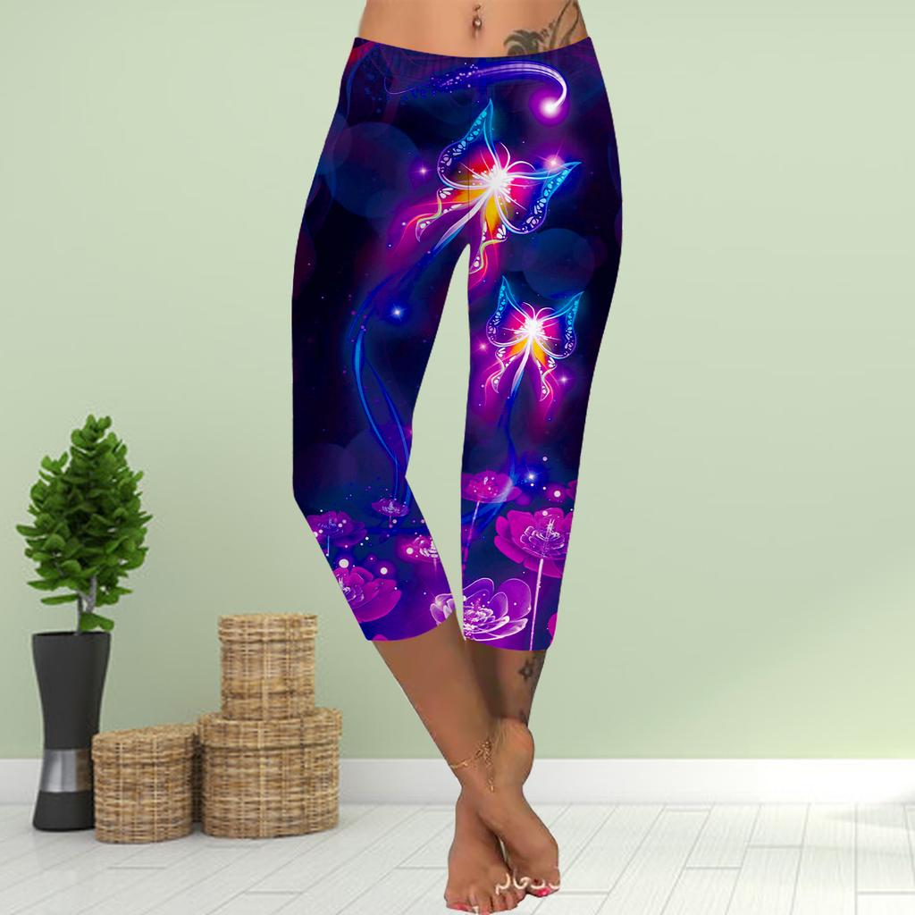 Pants Summer Short Leggings Cropped Skinny Trousers Plus Size Leggins Ladies Slim 3D Heart Shaped Butterfly Print Pants