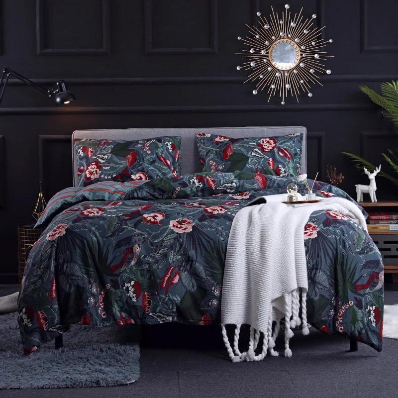 

Comforter Europe And America Dark Flower Print Queen King Size Bedding Set Twin Single Double Bed Sets Home S Comforter (quilt)-EU Single(135*200cm)3pcs