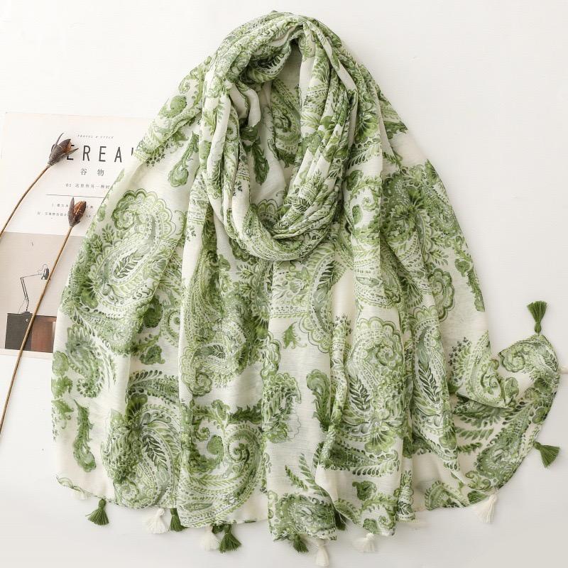 

Vibrant Paisley Floral Viscose Shawls Chic Scarf -Fashion Scarves With Multicolor Print, Thin Breathable Cotton Blend, Windproof