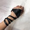 Women Sexy Black Half-Finger Gothic Punk Style Strap Leather Gloves Fingerless Hip-Hop Cosplay Stage Perfermence Accessories