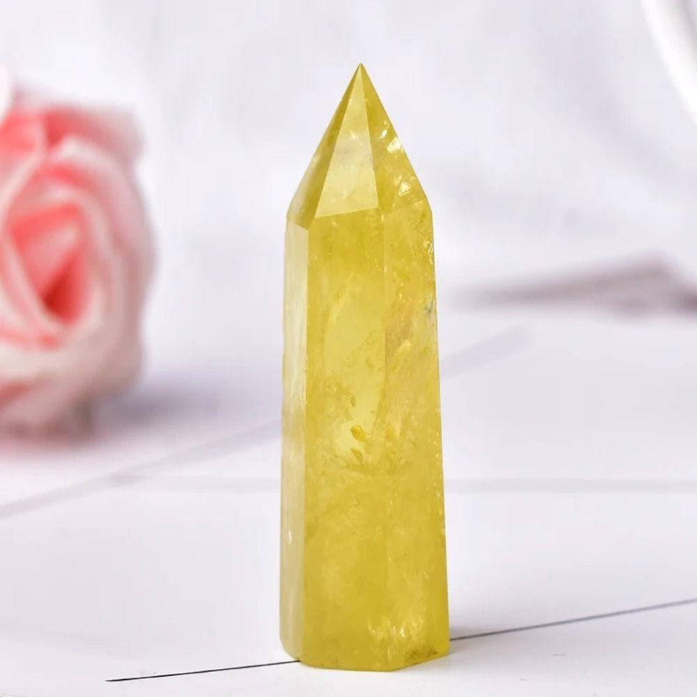 Beautiful Natural Crystal Exquisite Hexagonal Wand Column Desktop Ornament Yellow Gem  Gift
