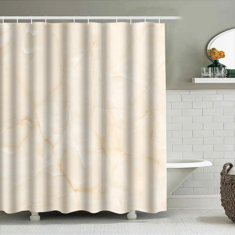 Elegant Bath Shower Curtain Made With Marble-Like Print For Bathroom Decor Waterproof Home Accessory In Beige Color (180X245Cm)