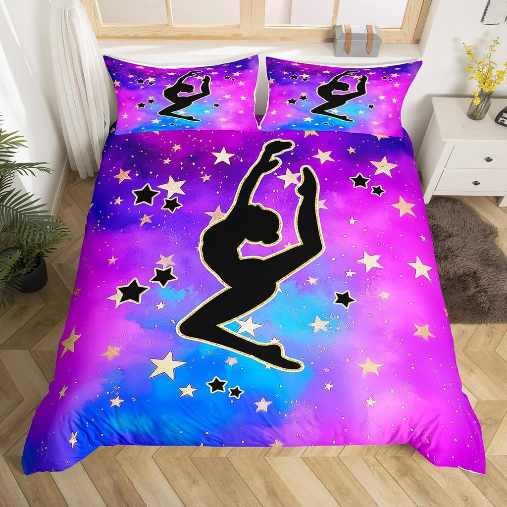 Gymnastikälskare Tvilling Kung Påslakan Set Graffti Cheerleader Sängkläder Set Polyester Drömsk Flickig Cheerleading Täckeöverdrag