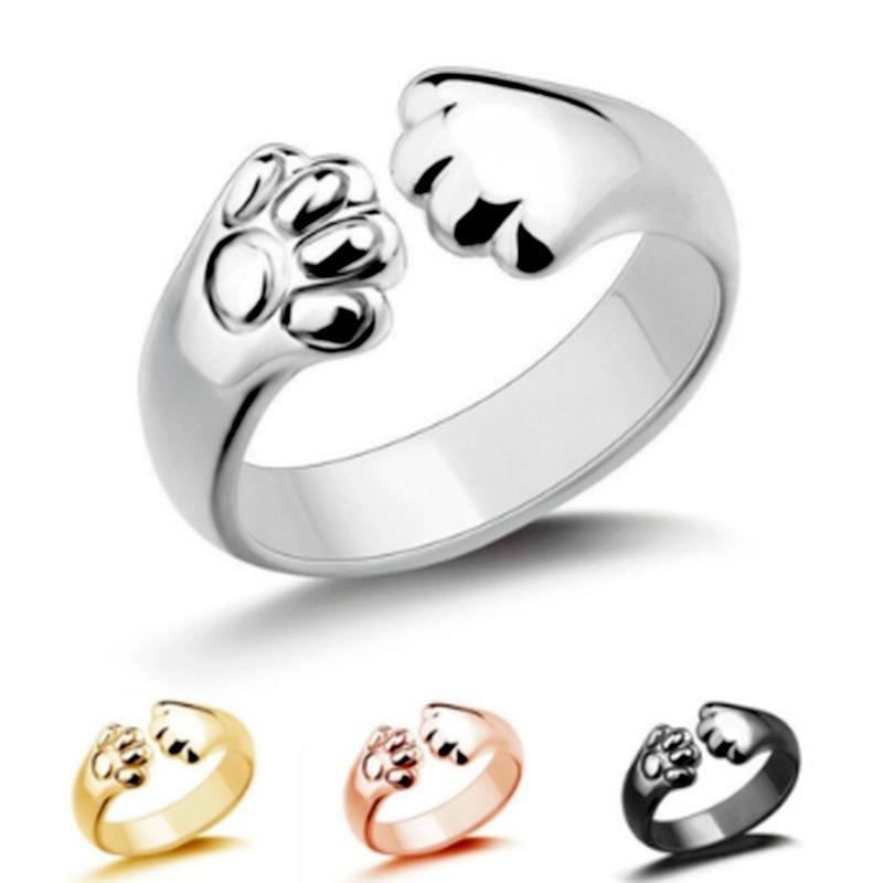 Fashionable Simple Cute Cat Paw Ring Female Open Kt Cat Ring Small Animal Cartoon Hand Ornaments