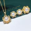 Three-Piece Freshwater Pearl Necklace Set with 3D Flowers: 8-9mm Pearls, High Luster, Slight Imperfections, Multiple Colors