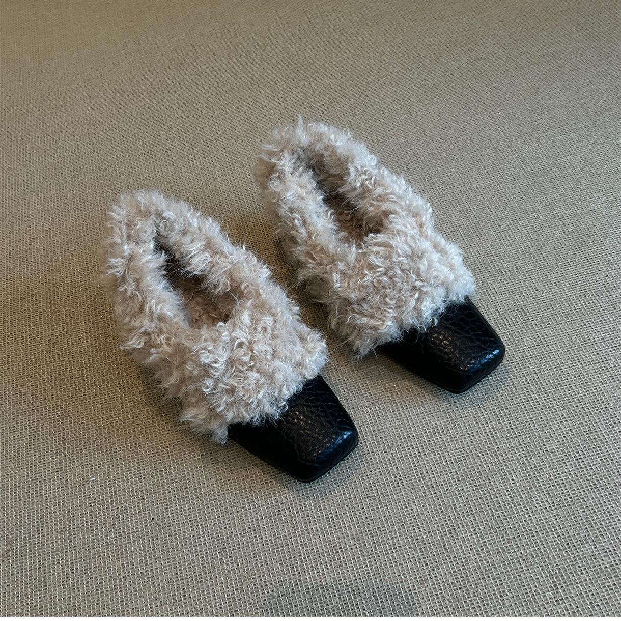 

Версия из коровьей кожи, пушистые туфли на высоком каблуке, женские бархатные теплые туфли с квадратным носком, одинарные лоферы на толстом каблуке, маленькие кожаные туфли, хлопковые туфли 40 чёрный