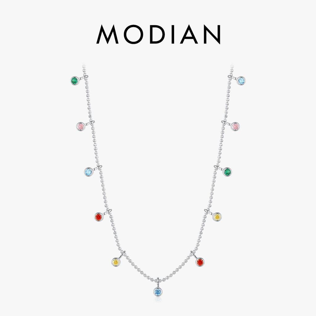 Modian 925 Sterling Silver Rainbow Colorful Zirconia Pendant Necklace Fashion Party Link Chain Choker For Women Fine Jewelry