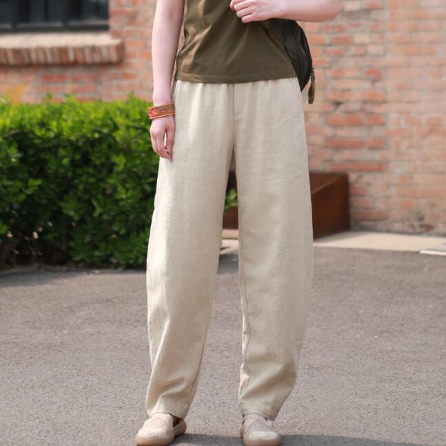 

Хлопковые повседневные брюки большого размера женские свободные брюки-репы с высокой талией S бежевый