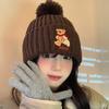 Cute Bear Coffee-colored Knitted Wool Hat for Women's New Winter Warm and Thickened Face Small Ear Protection Hat Tide