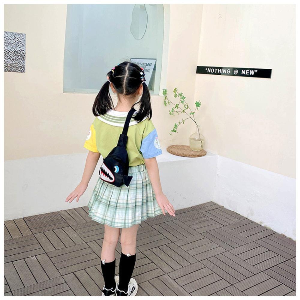 Canvas Shark Pattern Chest Bag Zipper Cartoon Shark Waist Bag Fashion Crossbody Chest Bag