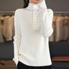 New Autumn and Winter Striped Base Layer, Women's Semi-high-neck Slimming Knitted Sweater, Solid Color Warm Sweater