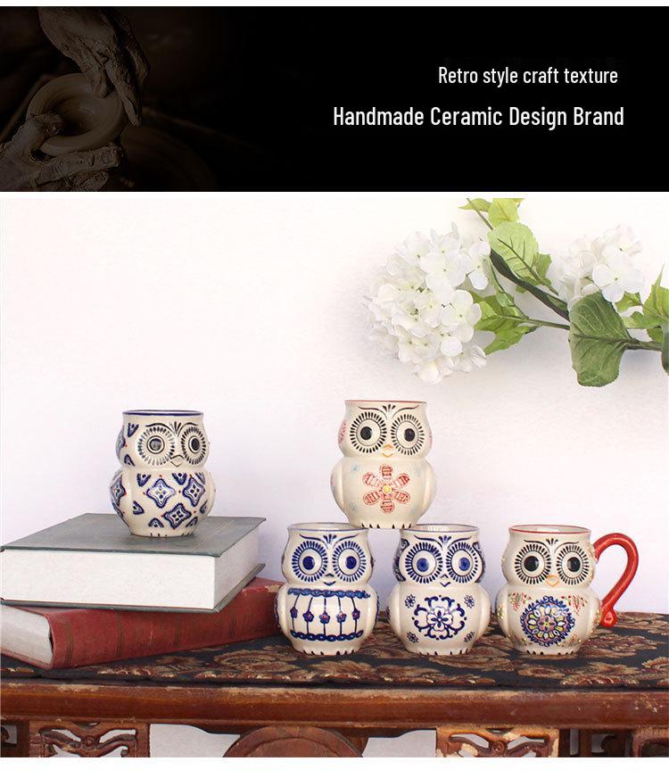 Hand-Painted Pastoral Owl Mug with Handle 