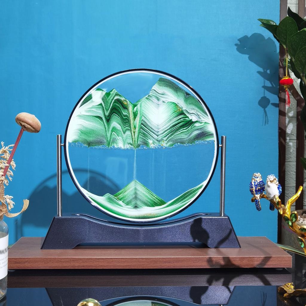 Rotatable Sandscape Moving Sand Art Picture Flowing Sand Painting Round Glass Quicksand 3D Hourglass Office Home Decor Gifts