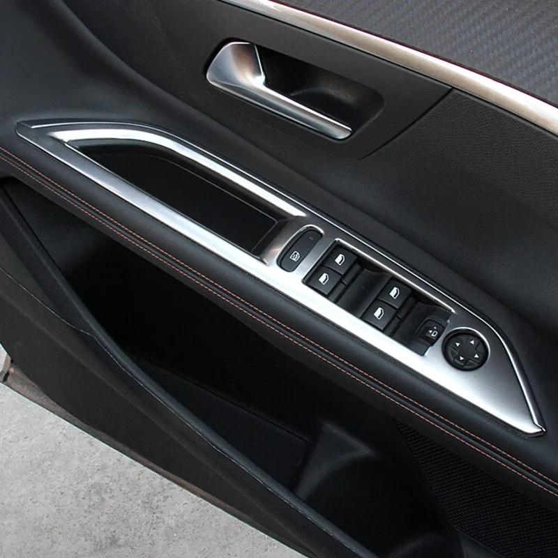 4pcs Stainless Steel Car Window Lift Switch Control Panel Frame Cover Trim for Peugeot 3008 GT 5008 GT 2017 2018 Car Accessories