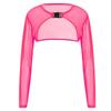 Camiseta feminina sexy manga comprida pura malha cobrir cor sólida transparente arrastão rave festa crop top com fivela