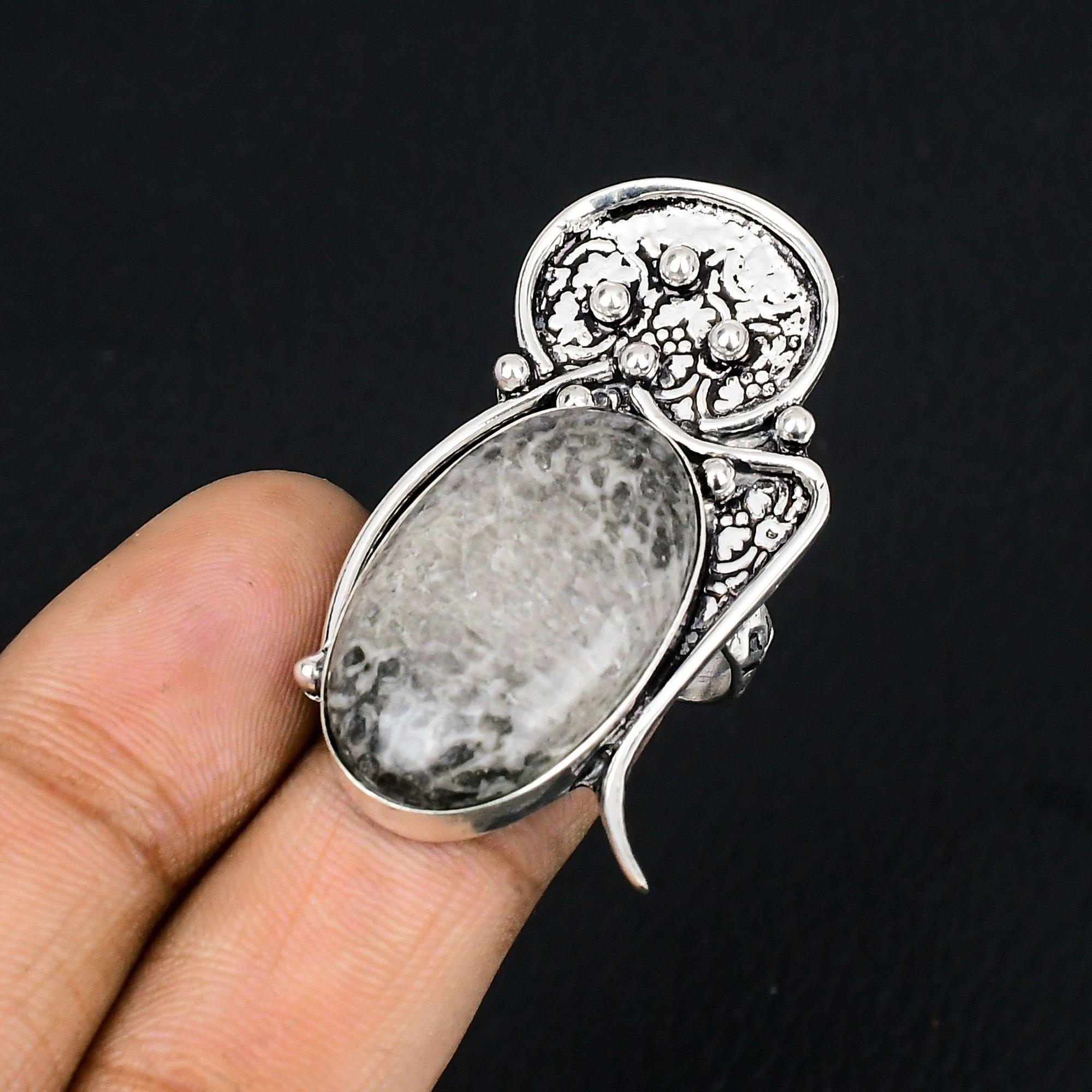 Daughters Day Deal 925 Silver Stingray Coral Stone Stackable Wedding Ring Size 7 7