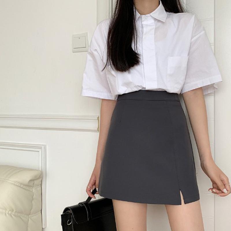 2024 Summer High Waist A-Line Slit Midi Skirt - Women's Hip-Hugging Niche Blazer Mini Skirt