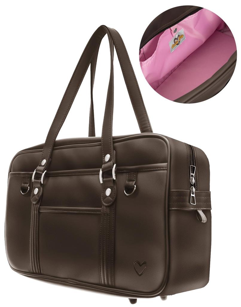 School Bag for High School Girls Brown with Churro Pink Lining Popular Faux Leather Cute Long Handles Brown X Churro [Cutie Pie] - - - Durable,