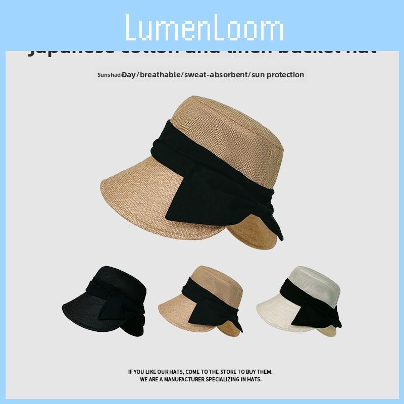 Wide Brim Cotton Linen Fisherman Hat With Bow Decoration For Summer And Spring Outings