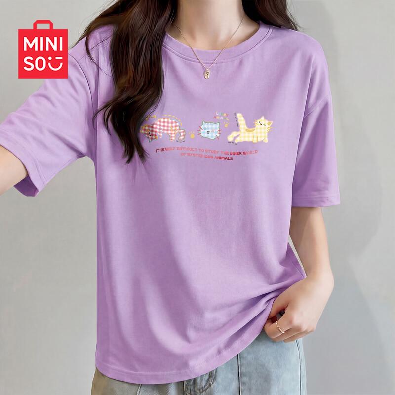 MINISO Women's 2026 Summer Pure Cotton Loose Short Sleeve T-Shirt