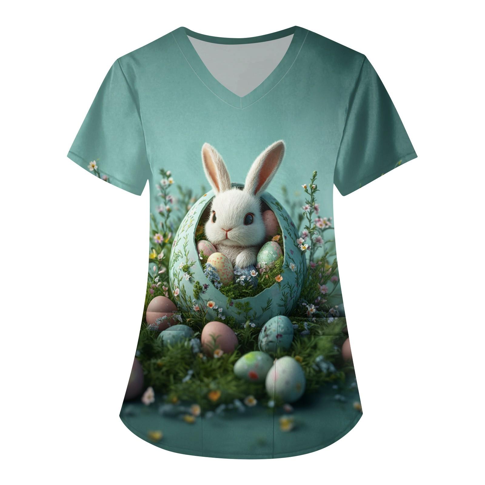 

Женская мода V-образный вырез короткий рукав комбинезон с карманами пасхальный принт топы одежда XXXXL