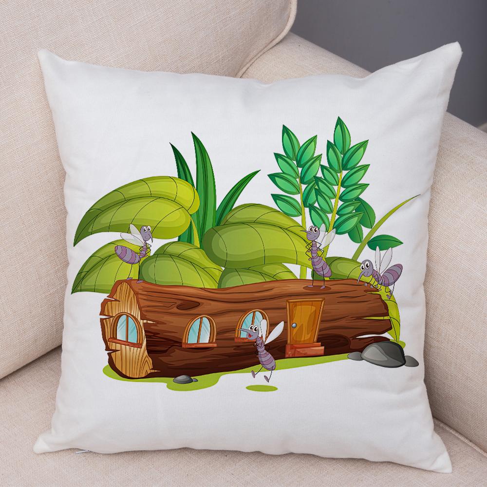 Cartoon Insect Mushroom House Cushion Cover Double Sided Soft Polyester Home Decor Pillow Case
