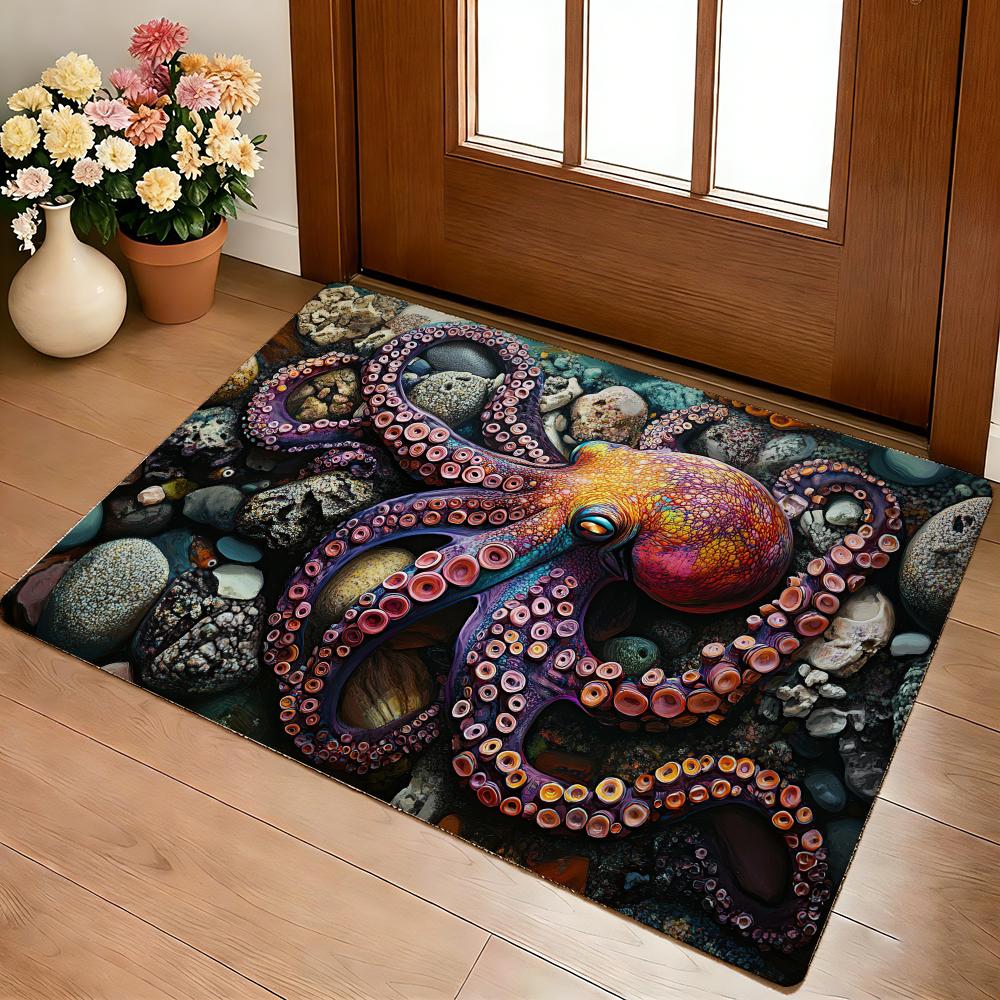 Mata Podłogowa z Ośmiornicą Morską Miękka Flanelowa Gruba Antypoślizgowa Mata do Wystroju Salonu Sypialni Kuchni Dywaniki
