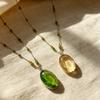 Statement Big Oval Crystal Long Pendant Necklace For Women Creative New Green Champagne Color Sweater Chain Wholesale