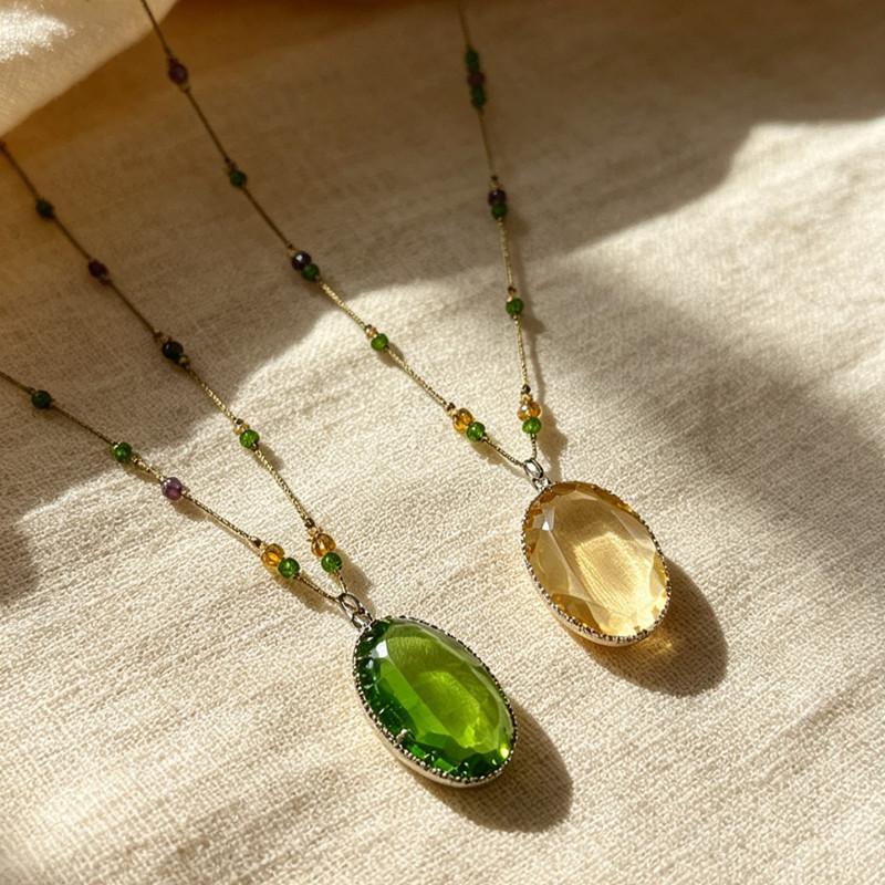 Statement Big Oval Crystal Long Pendant Necklace For Women Creative New Green Champagne Color Sweater Chain Wholesale