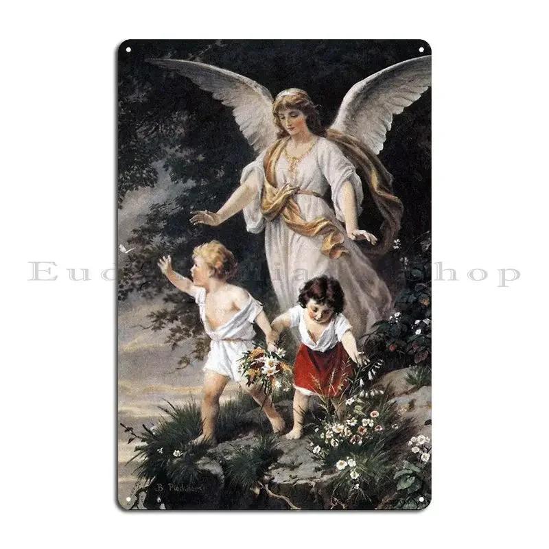 Bernhard Plockhorst Guardian Angel th Century Painting Metal Plaque Poster Pub Designs Garage Create Create Tin Sign Poster