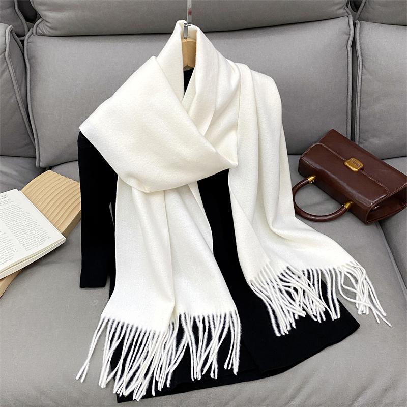 Winter Warm Women Scarf Cashmere Solid Color Shawls Thick Neckerchief Hijab Wraps Tassls Pashmina Foulard Headband