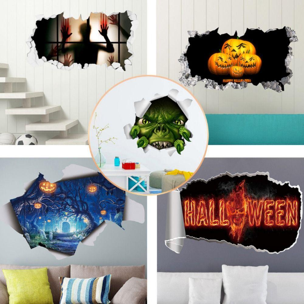 

Waterproof 3D Pumpkin Lamp Stickers Reusable Wall Ghost Decal Halloween Supplies