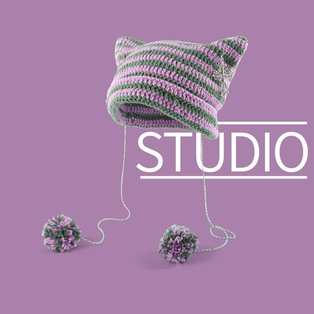 Japanese Style Cute Star Cat Wool Knit Hat - Warm & Versatile for Autumn/Winter