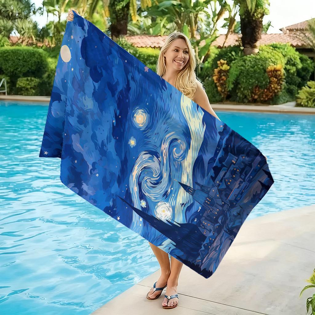 Castle Starry Night Beach Towel For Van Gogh'S Art Quick-Drying Super Towel For Beach Pool Sport Yoga Gym Home Towel Sand Free