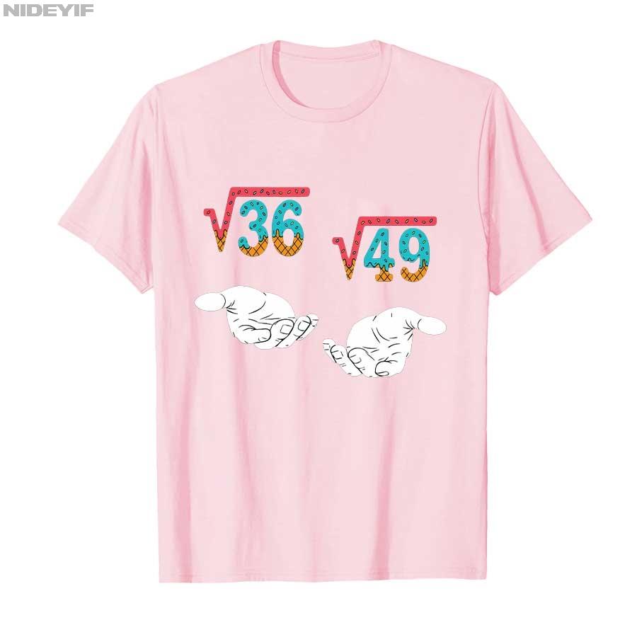 Square Root 36 49 Meme 67 Ice Cream Drip Math Teacher T-shirt For Men Women 100% Cotton T Shirts Short Sleeve Tops 1004-1