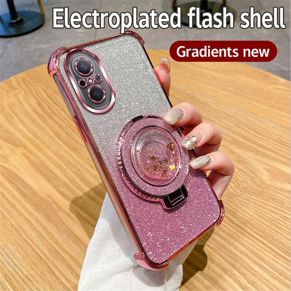 Magnetic Quicksand Bracket Phone Case For Huawei Nova 10 Pro 12 11 10 7 9 8 Pro SE Gradient Glitter Stand Shockproof Soft Cover