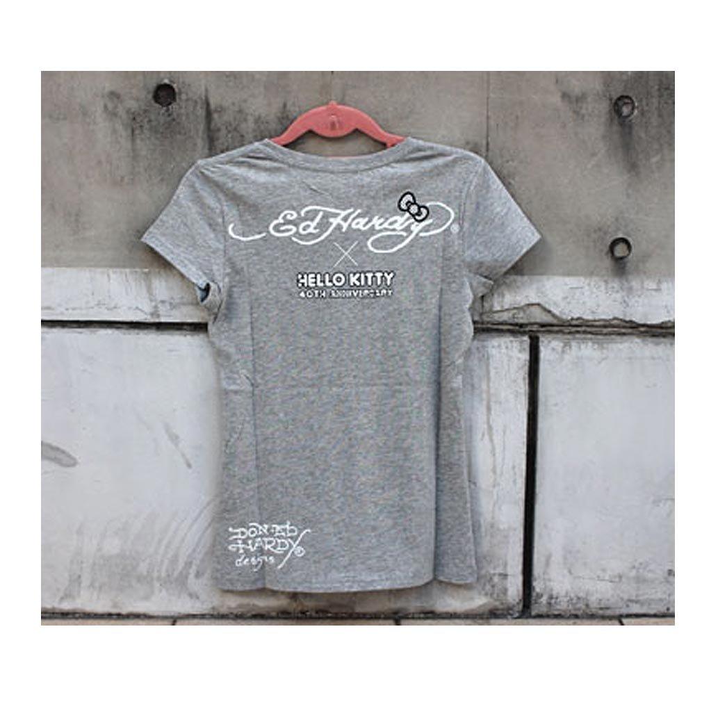 Ed Hardy Sanrio Hello Kitty Skull Sanrio W02SKD [Ed Hardy] Women's T-Shirt (XS, GRAY)