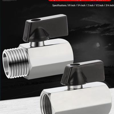 Mini kulový ventil celý z mědi s vnějším/vnitřním závitem, Pneumatické mikroventily - velikosti: 1/8", 1/4", 3/8", 1/2", 3/4".