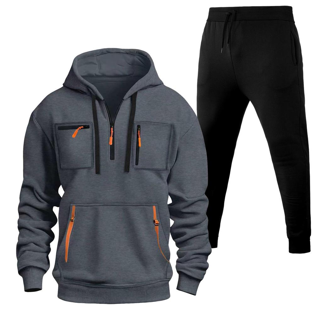 Multi-Zipper Men's Loose Fit Sweatshirt, Sweatpants, Pullover Hoodie with Pockets