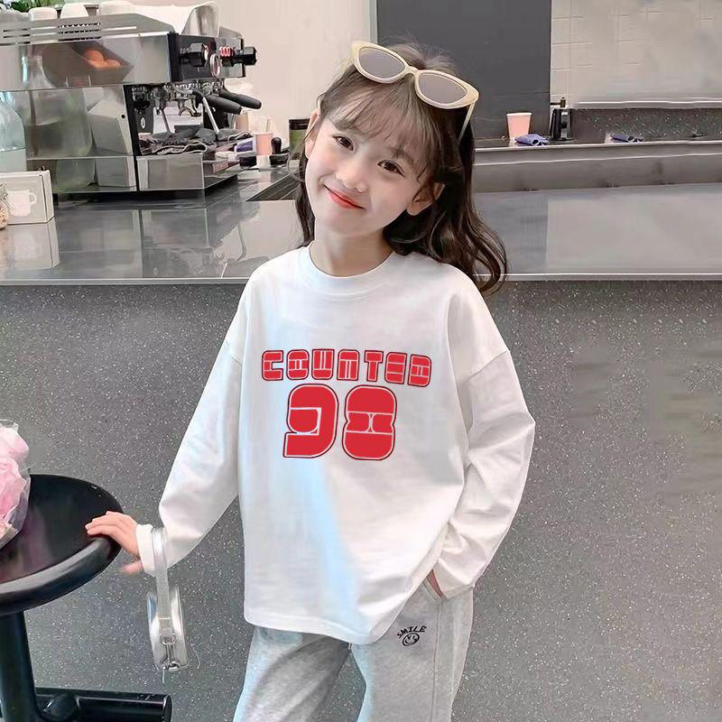 Girl's 100% Cotton Long Sleeve Breathable T-shirt - Stylish 2024 Spring/Autumn Base Layer
