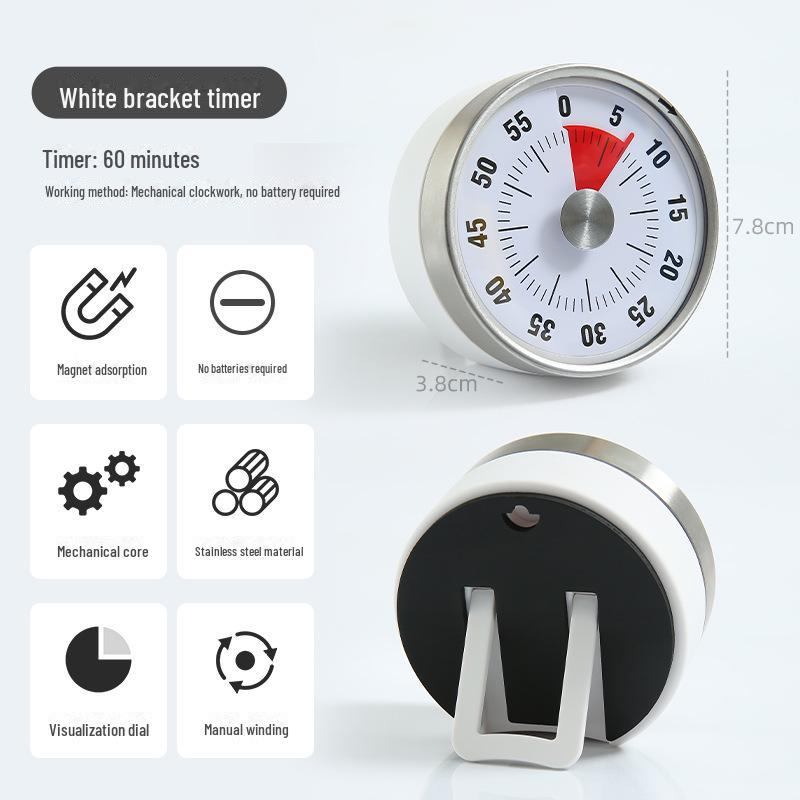 Stainless Steel Magnetic Kitchen Timer: Mechanical Rotating Countdown Clock for Students