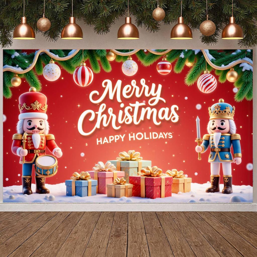 Holiday Decor Banner Gift Boxes Christmas Decoration Banner Holiday Banner Pine Branches For Winter Festival Office Party