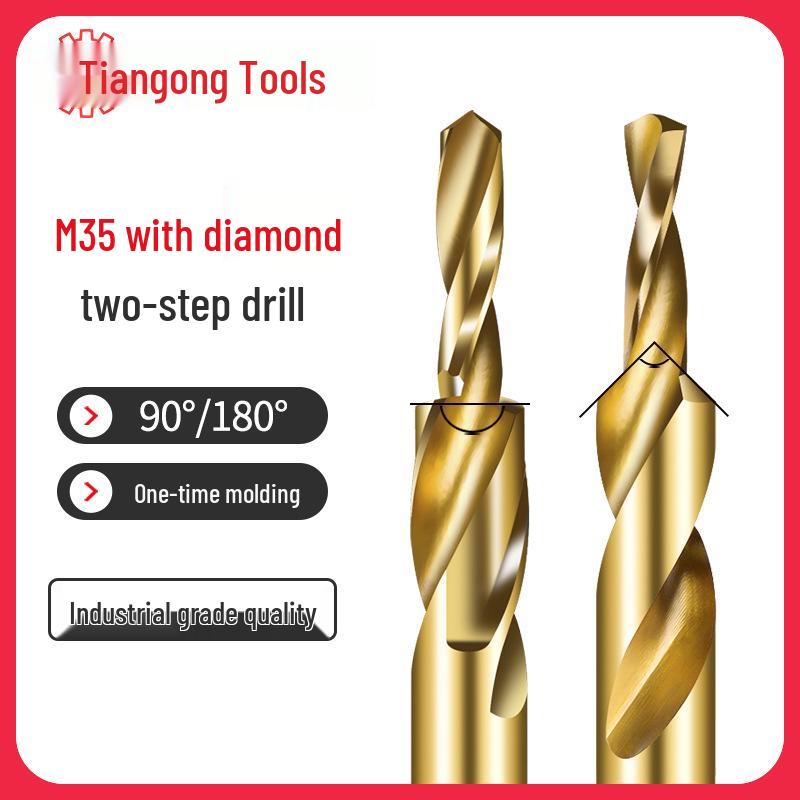 

Ступенчатое сверло Tiangong M35 из нержавеющей стали, зенкованное, двухступенчатое для деревообработки 65 Nitride M3 [3.4-6.5] 180° 6.5mm shank