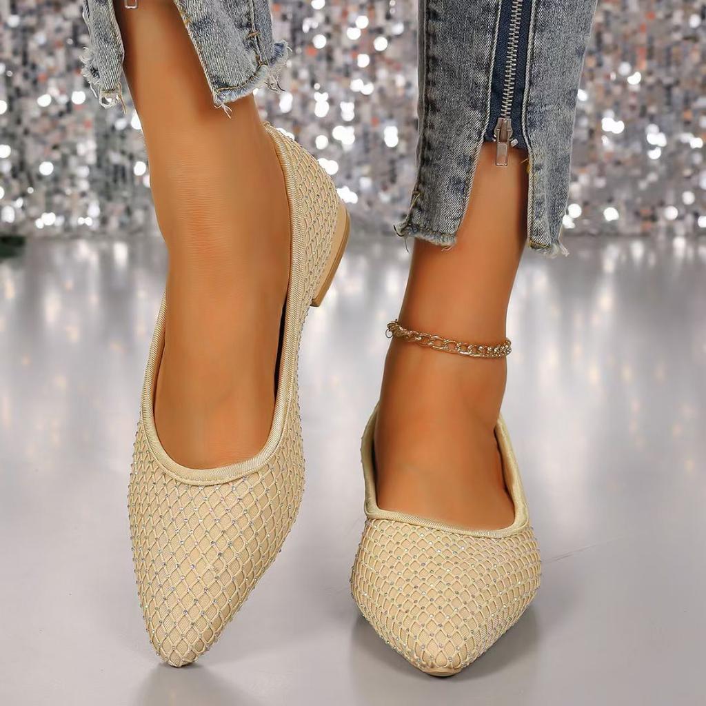 Fashion Autumn/Winter Diamond Mesh Hollow Sandals Women Flats Shallow New Beach Shoes Comfort Retro Female Flat Shoes Single Shoes