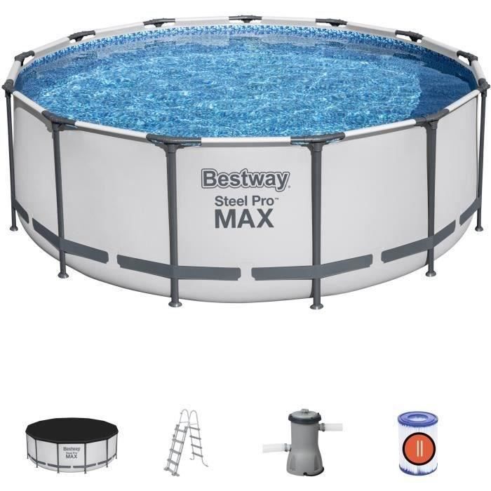 Nadzemní bazénová sada BESTWAY Steel Pro Max - 396 x 122 cm - Kulatá (Dodáváno s filtračním čerpadlem, žebříkem + plachtou)