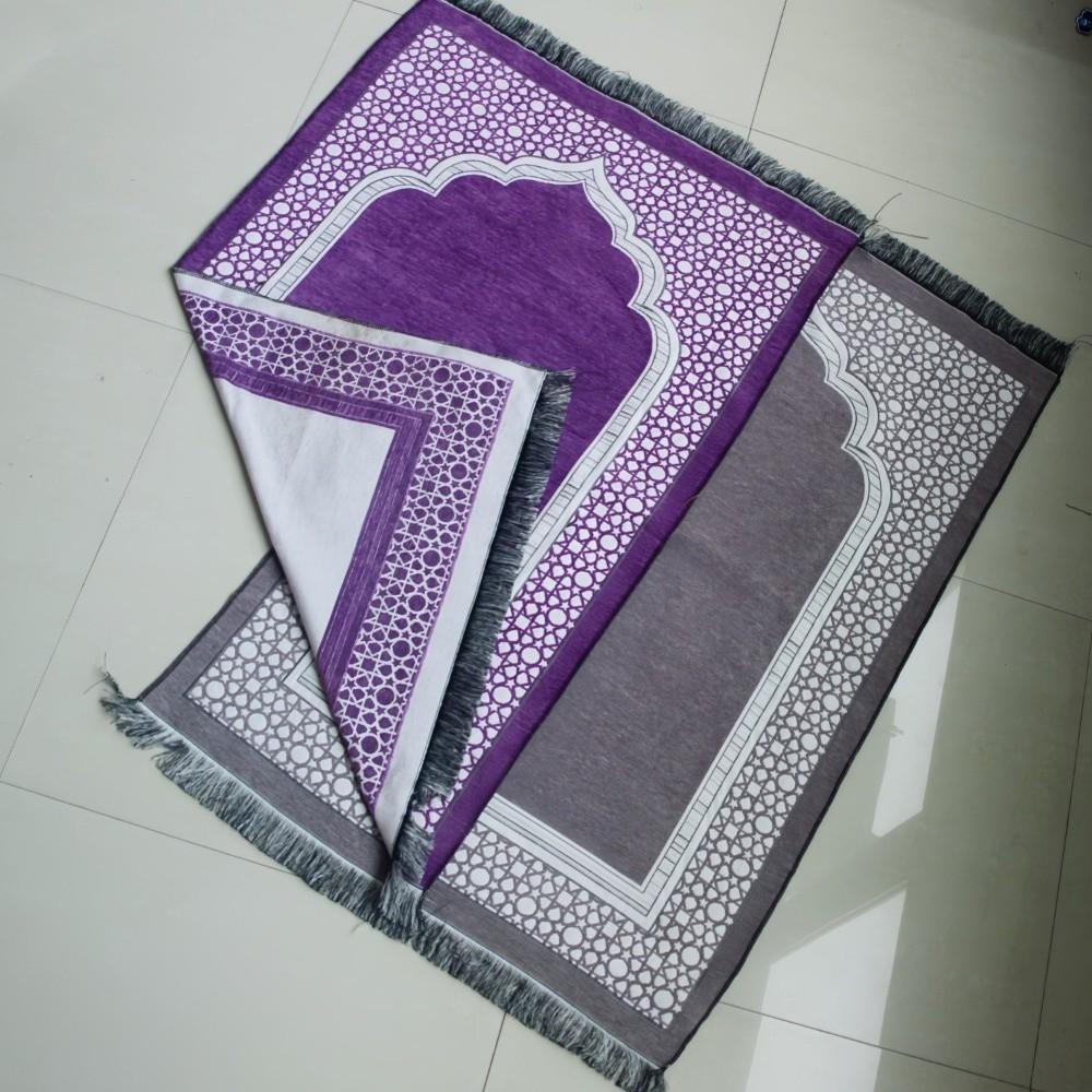 Ethnic Foldable Prayer Rug Washable Rectangle Living Room Rug Non-slip with Tassel Islamic Prayer Mat