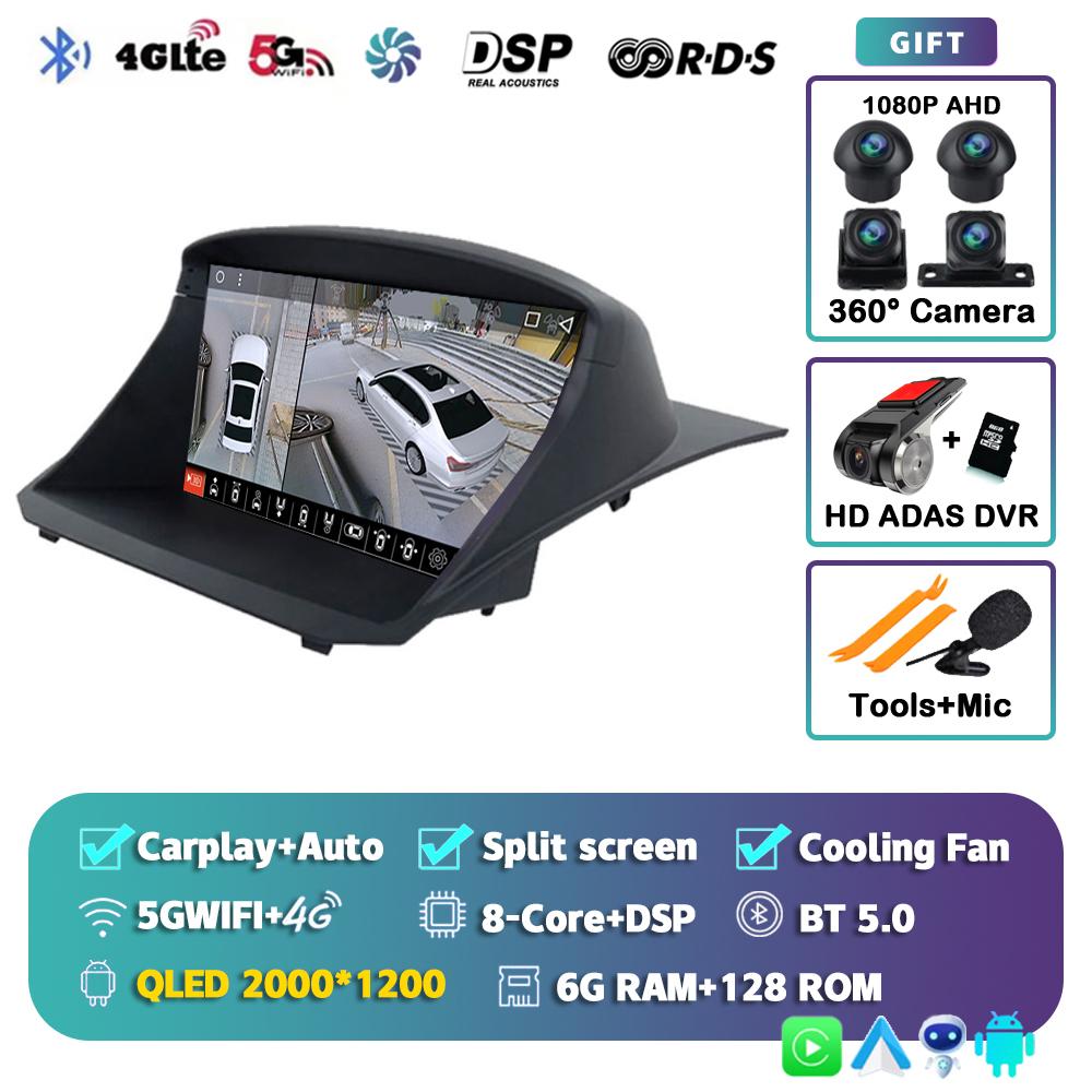 Android 14 Carplay Auto For Ford Fiesta 2009 - 2017 Car Radio Navigation GPS Multimedia Video Player Stereo 360 Camera Head Unit