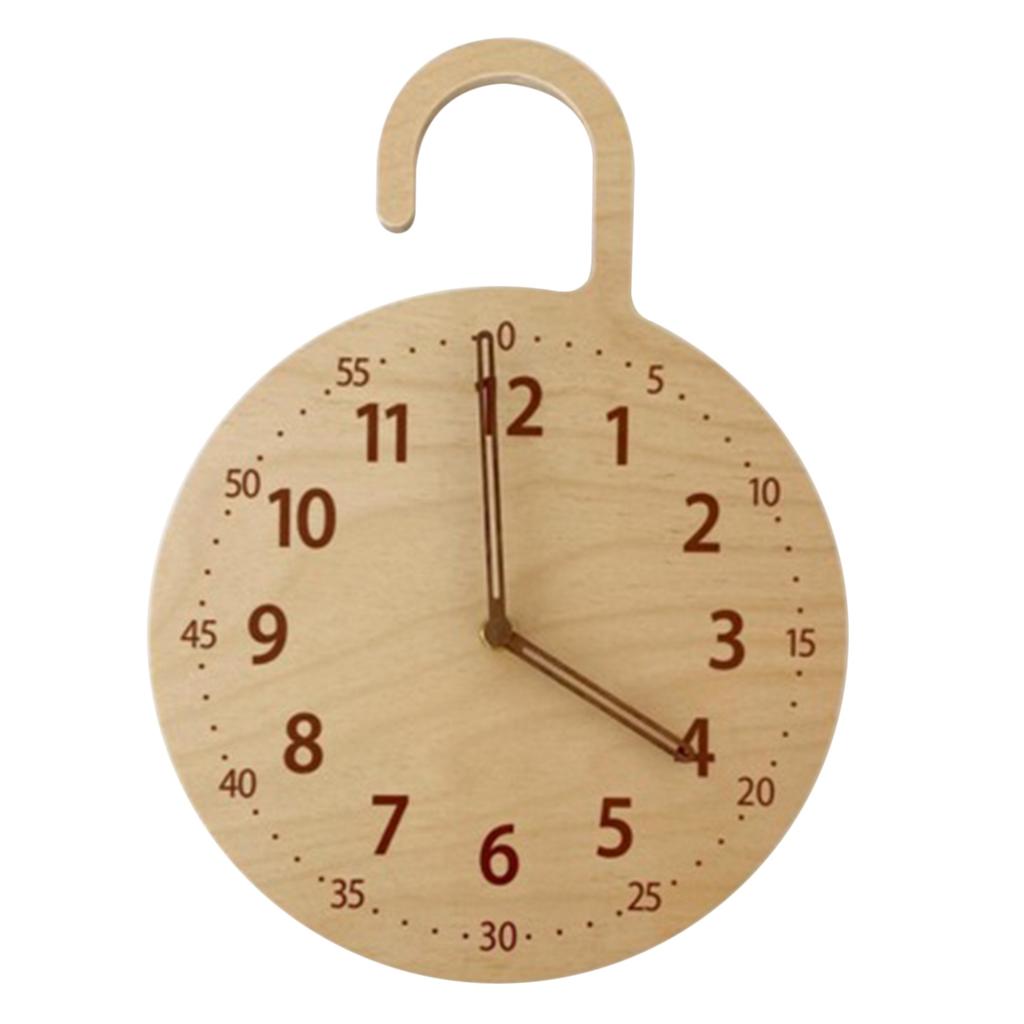 X51A-Kids Room Wood Round Wall Hanging Clock Nordic Hook For Baby Home Decor